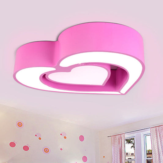 Contemporary Acrylic LED Flush Mount Ceiling Light for Bedroom - Loving Heart Design (Blue/Red/Pink)