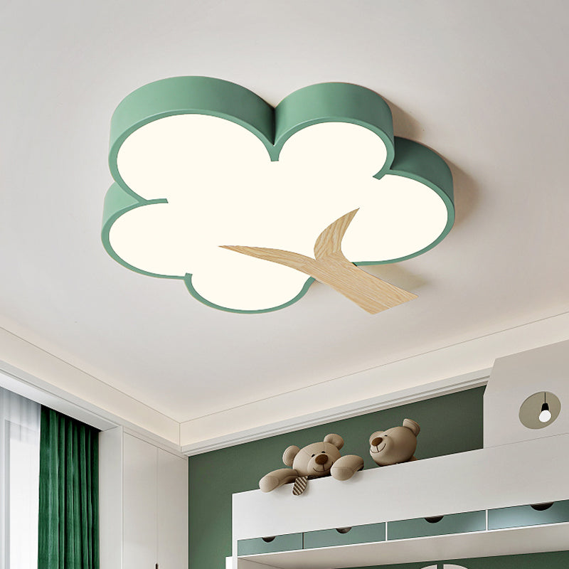 Contemporary Grey/Green Tree LED Ceiling Flush Mount Light for Bedroom
