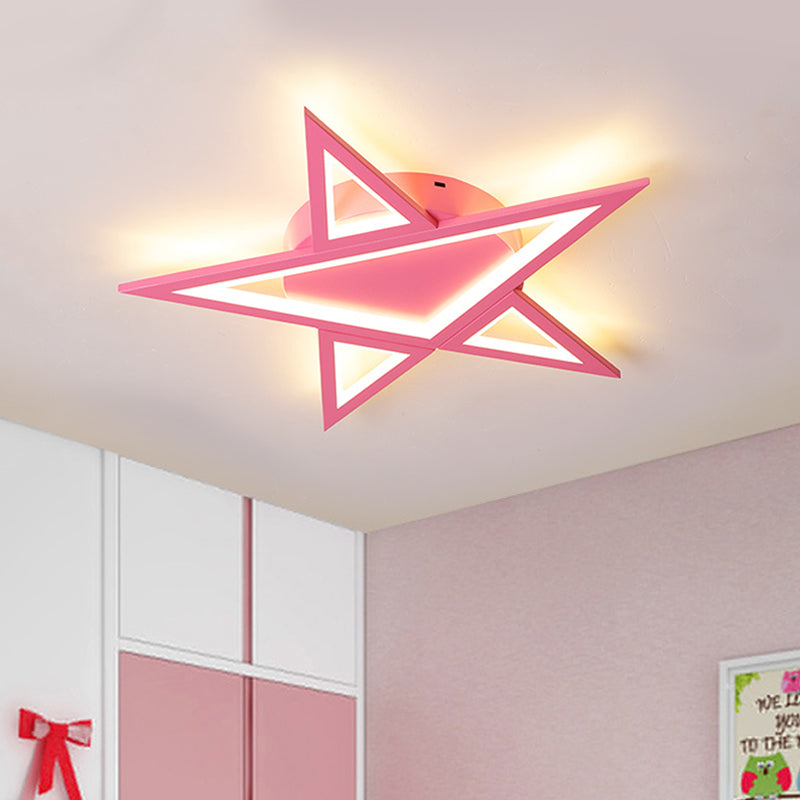 Blue/Pink LED Acrylic Star Flush Mount for Modern Bedroom Ceiling Lighting