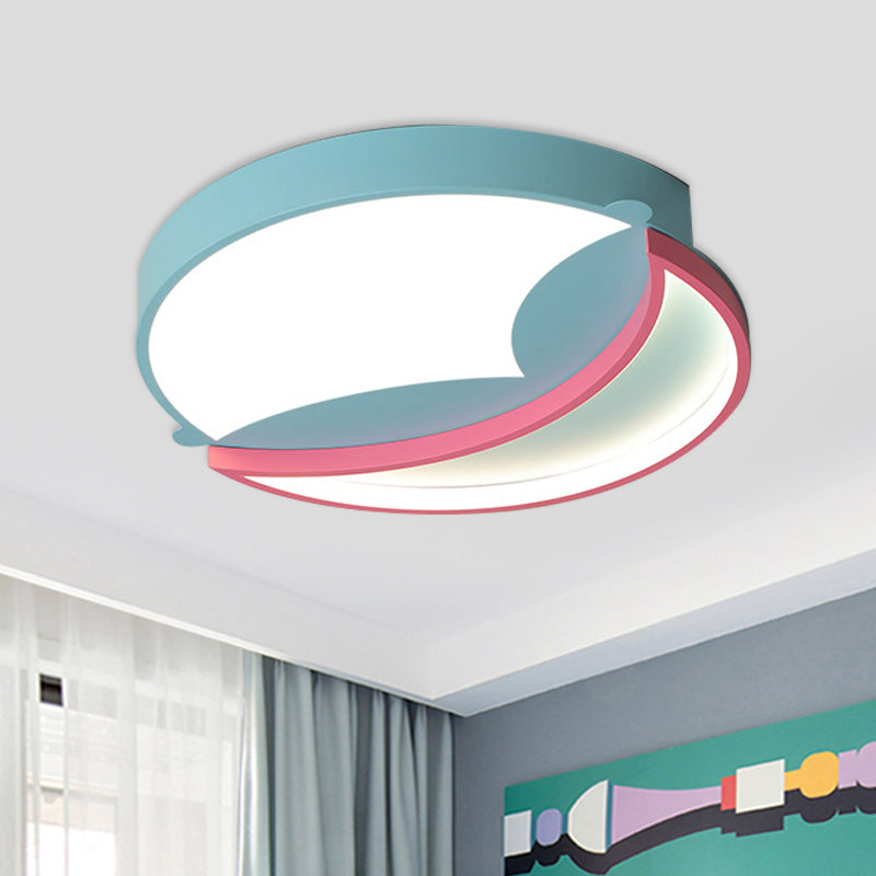 Contemporary LED Flush Ceiling Light - Blue/Pink Crescent Pendant for Bedroom