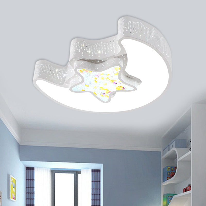 Starry Moon and Pentagram LED Ceiling Flush Lighting for Kids' Bedroom - Acrylic, Blue/Pink/White
