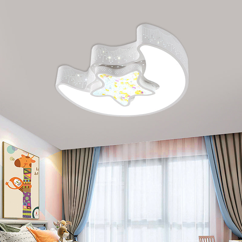 Starry Moon and Pentagram LED Ceiling Flush Lighting for Kids' Bedroom - Acrylic, Blue/Pink/White