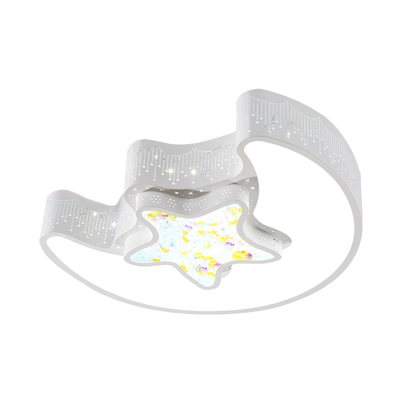 Starry Moon and Pentagram LED Ceiling Flush Lighting for Kids' Bedroom - Acrylic, Blue/Pink/White