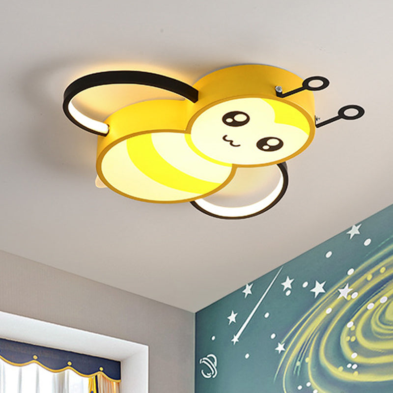 Bee Cartoon Acrylic LED Ceiling Light for Bedroom - Yellow/Pink Flushmount