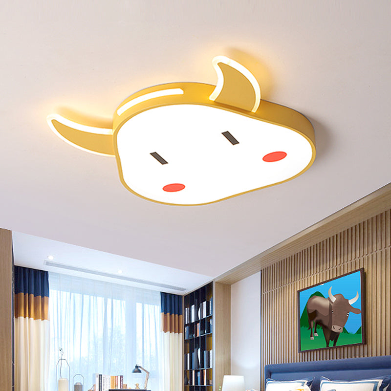 Calf-Shaped Cartoon Acrylic LED Flushmount Ceiling Light for Bedroom in Warm/White