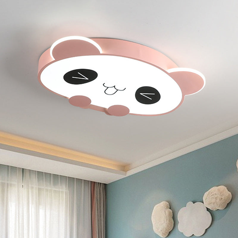 Black/Pink Panda LED Flushmount Fixture – Modern Acrylic Ceiling Light for Bedroom
