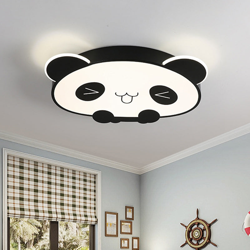 Black/Pink Panda LED Flushmount Fixture – Modern Acrylic Ceiling Light for Bedroom