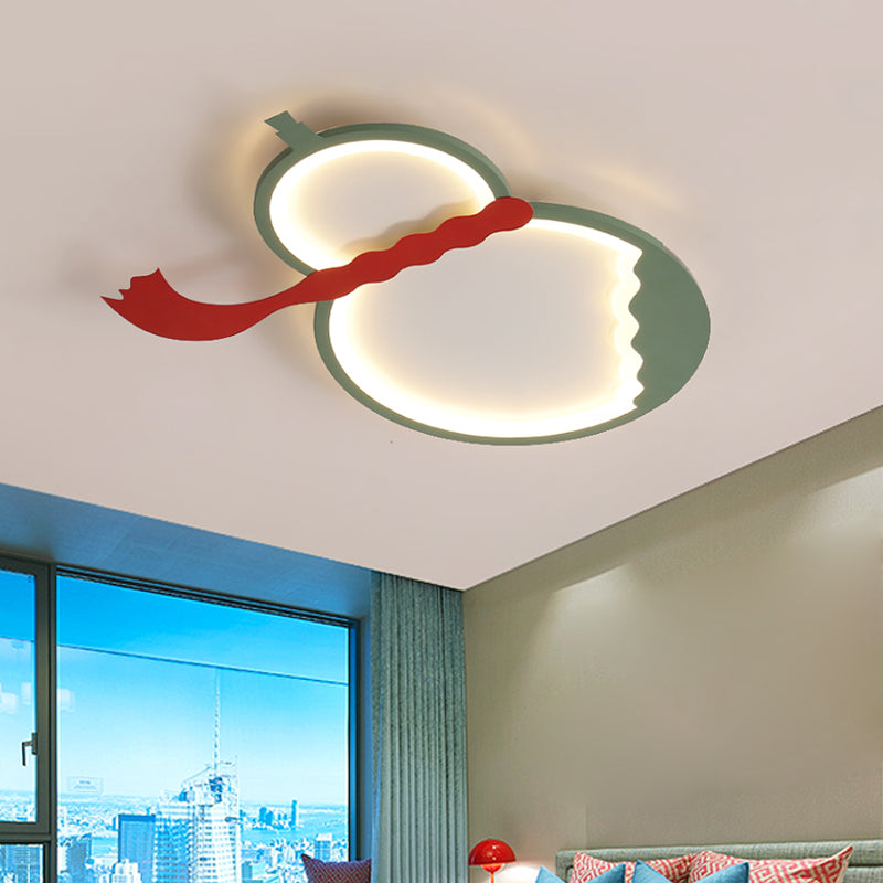 Contemporary LED Flush Mount Light: Black/Green/Yellow Gourd Design with Red Belt for Bedroom