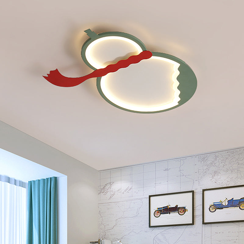 Contemporary LED Flush Mount Light: Black/Green/Yellow Gourd Design with Red Belt for Bedroom