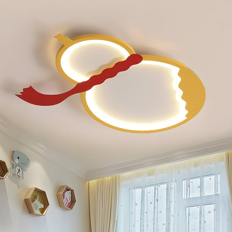 Contemporary LED Flush Mount Light: Black/Green/Yellow Gourd Design with Red Belt for Bedroom