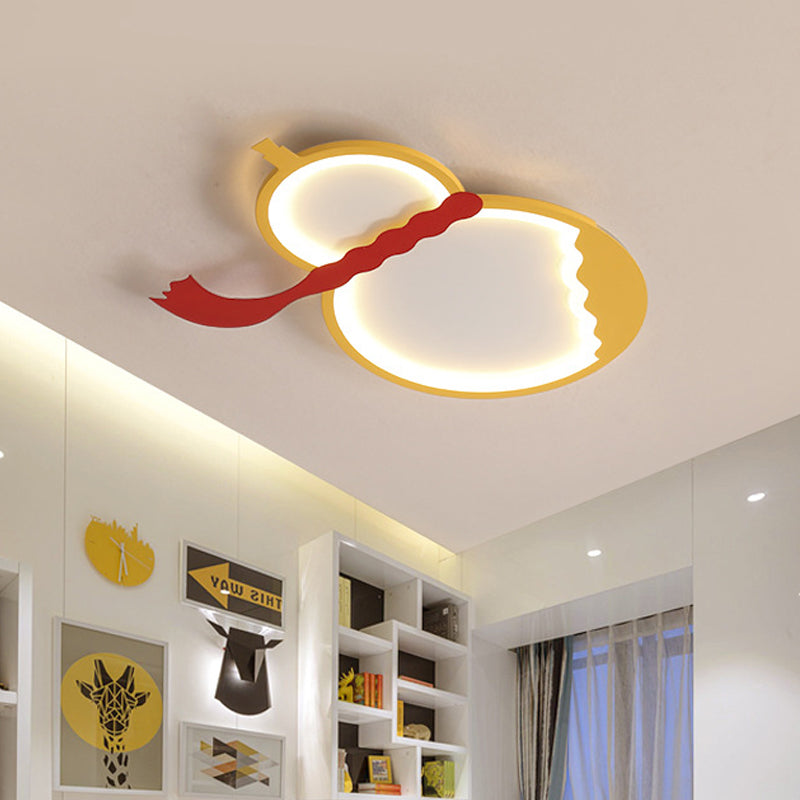 Contemporary LED Flush Mount Light: Black/Green/Yellow Gourd Design with Red Belt for Bedroom