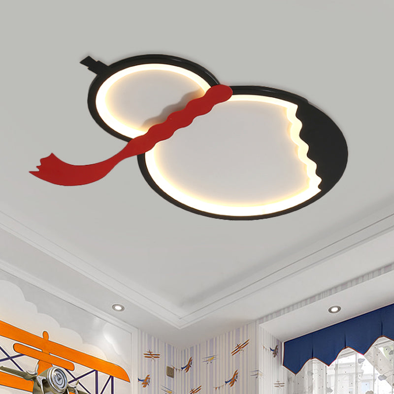 Contemporary LED Flush Mount Light: Black/Green/Yellow Gourd Design with Red Belt for Bedroom