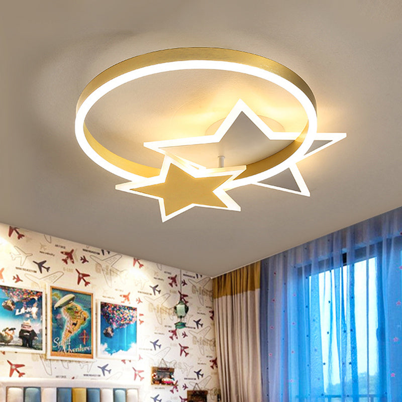 Contemporary Gold LED Flush Mount Lamp with Star Design - Bedroom Ceiling Fixture in Warm/White Light
