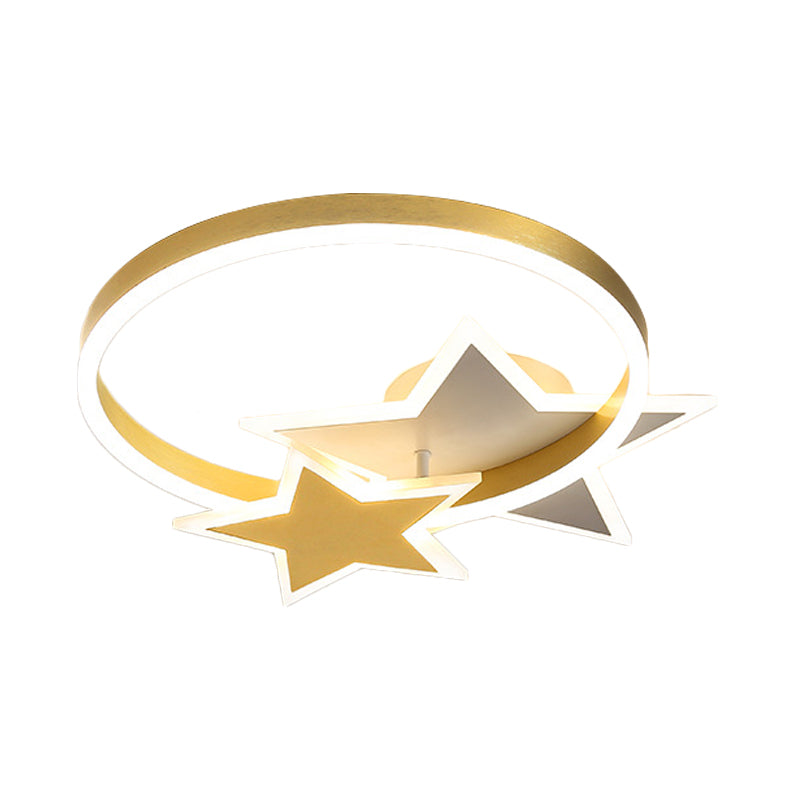 Contemporary Gold LED Flush Mount Lamp with Star Design - Bedroom Ceiling Fixture in Warm/White Light