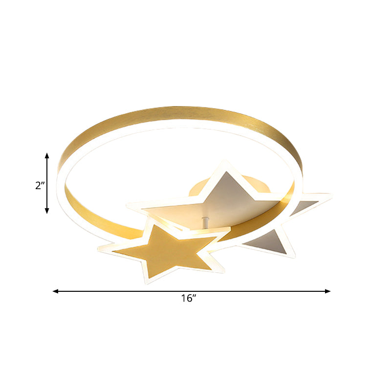 Contemporary Gold LED Flush Mount Lamp with Star Design - Bedroom Ceiling Fixture in Warm/White Light