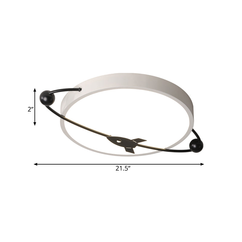 Contemporary White LED Acrylic Flush Mount Drum Ceiling Light with Airship Design - Warm/White Light