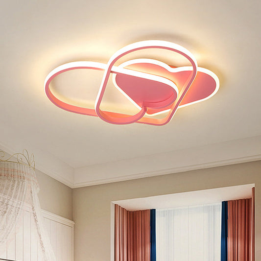 LED Ceiling Mounted Heart Pendant Light with Pink Twisting Design - Minimalist Flush Fixture for Bedroom