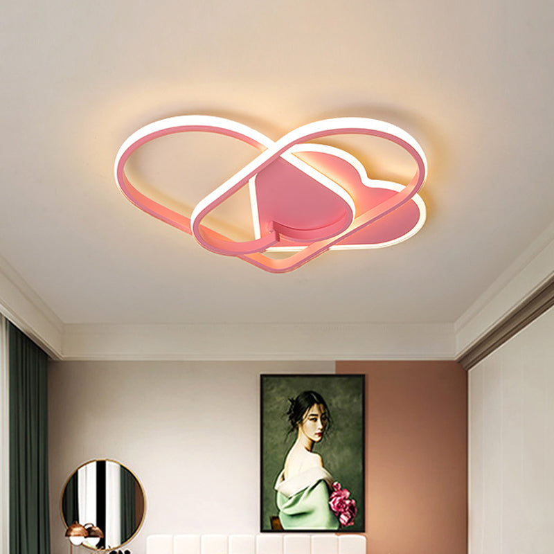 LED Ceiling Mounted Heart Pendant Light with Pink Twisting Design - Minimalist Flush Fixture for Bedroom