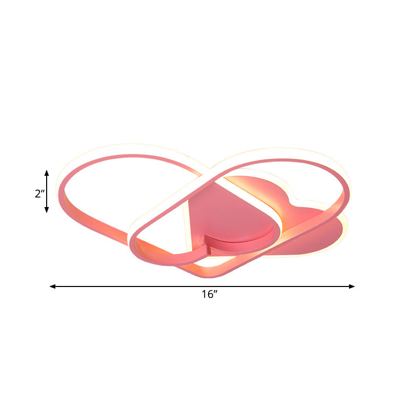 LED Ceiling Mounted Heart Pendant Light with Pink Twisting Design - Minimalist Flush Fixture for Bedroom