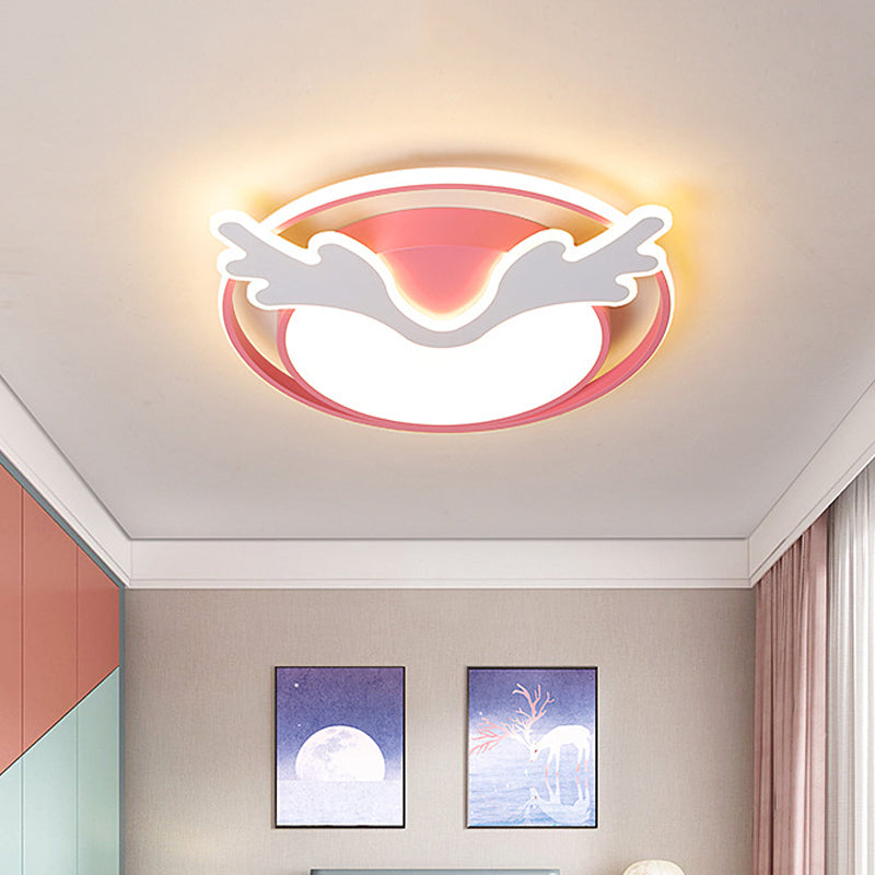 Deer Flush Mount Ceiling Light: Nordic Style Acrylic Pink LED Fixture for Bedroom