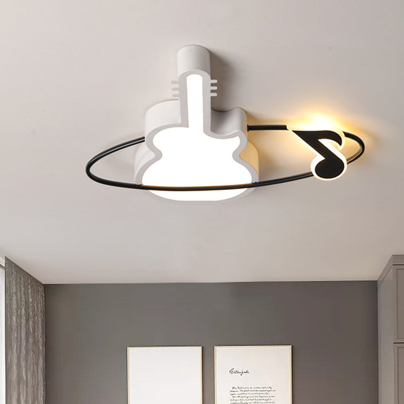 Musical Note Acrylic Led Ceiling Light For Bedroom - Contemporary White Flushmount