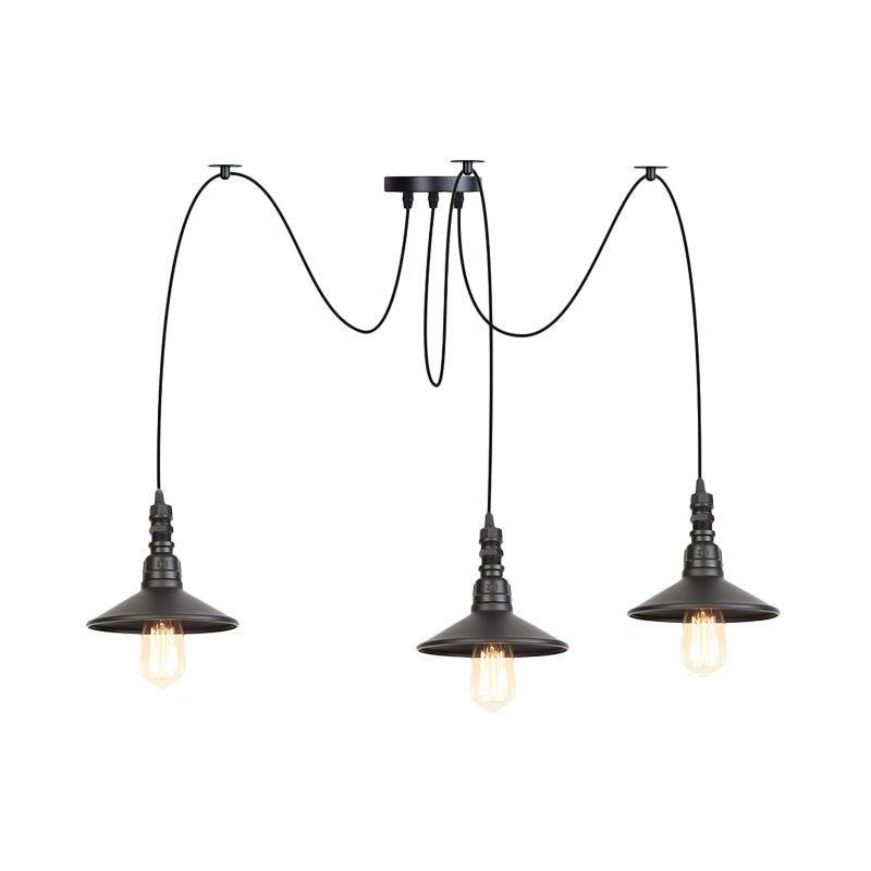 Iron Saucer Vintage LED Pendant Light with Multiple Lights, Black Finish