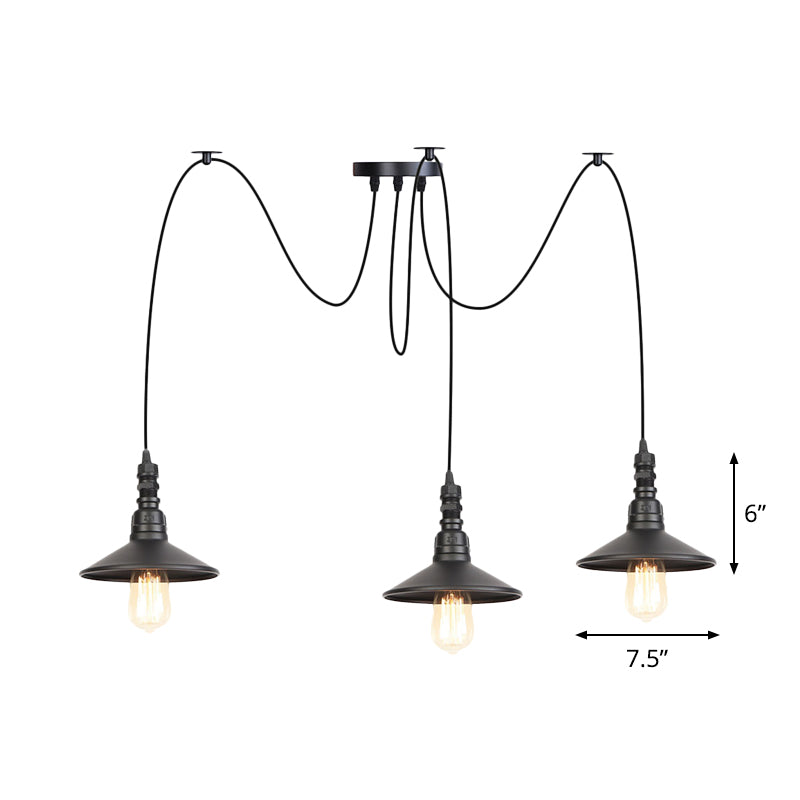 Iron Saucer Vintage LED Pendant Light with Multiple Lights, Black Finish