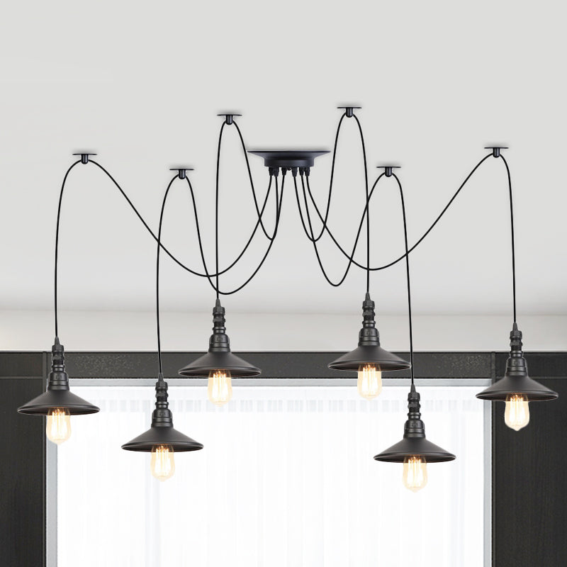 Iron Saucer Vintage LED Pendant Light with Multiple Lights, Black Finish