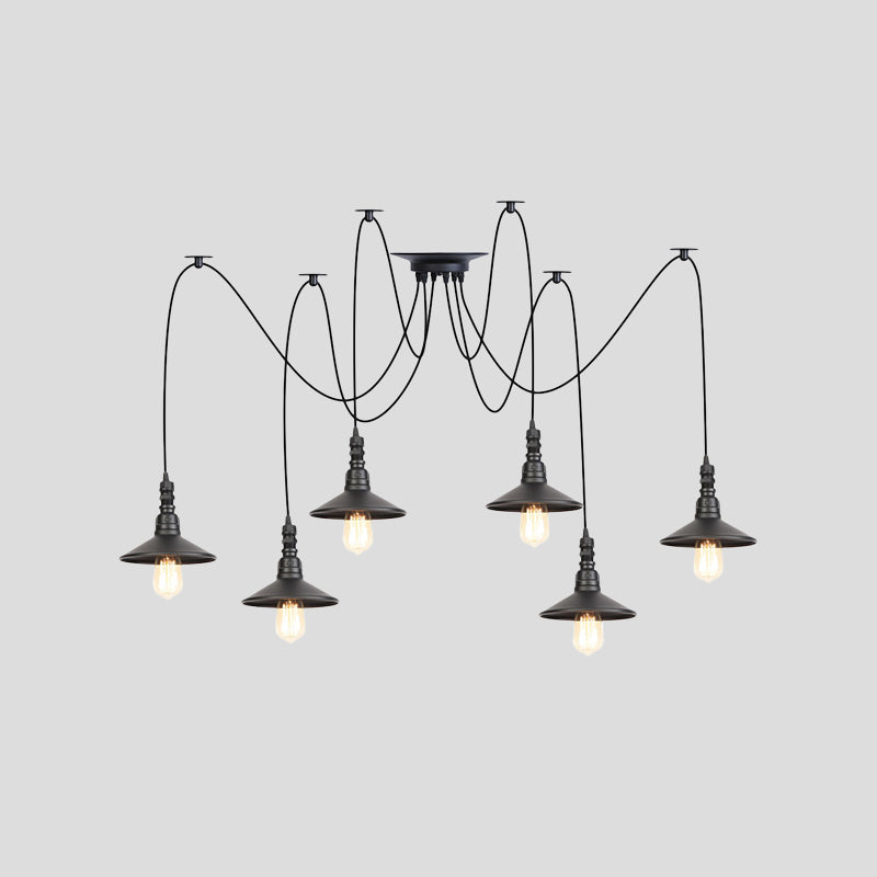 Iron Saucer Vintage LED Pendant Light with Multiple Lights, Black Finish