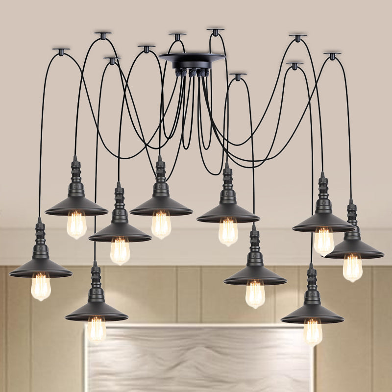 Iron Saucer Vintage LED Pendant Light with Multiple Lights, Black Finish