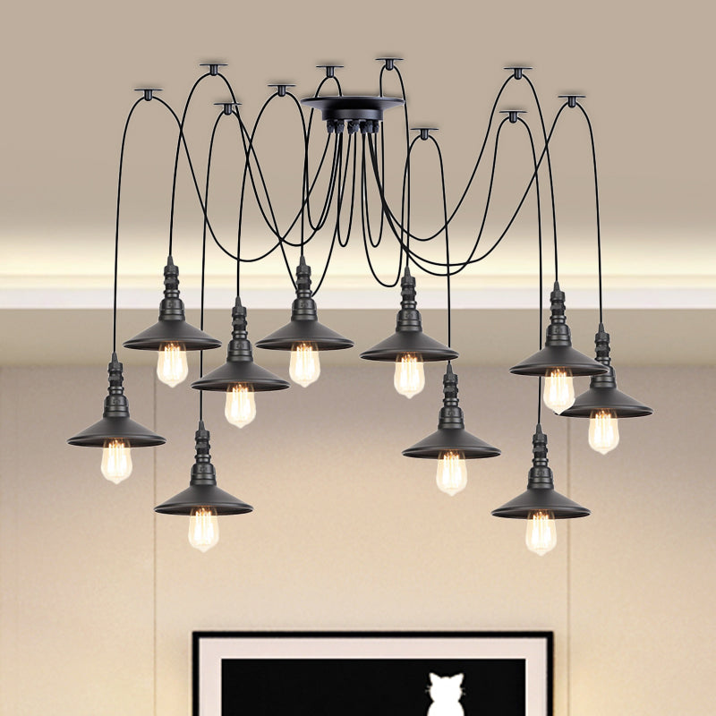 Iron Saucer Vintage LED Pendant Light with Multiple Lights, Black Finish