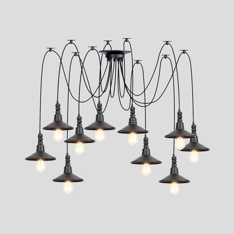 Iron Saucer Vintage LED Pendant Light with Multiple Lights, Black Finish