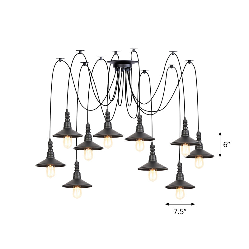Iron Saucer Vintage LED Pendant Light with Multiple Lights, Black Finish