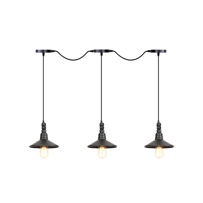 Industrial Iron Multi Head Pendant Light in Black Finishing