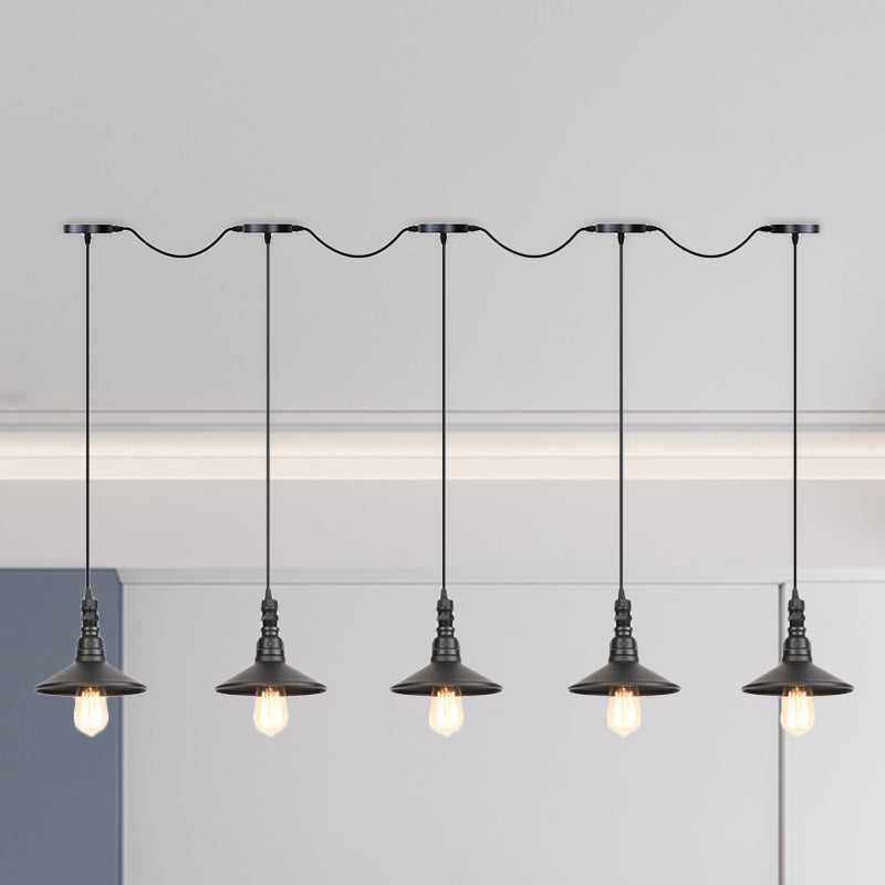 Industrial Iron Multi Head Pendant Light in Black Finishing