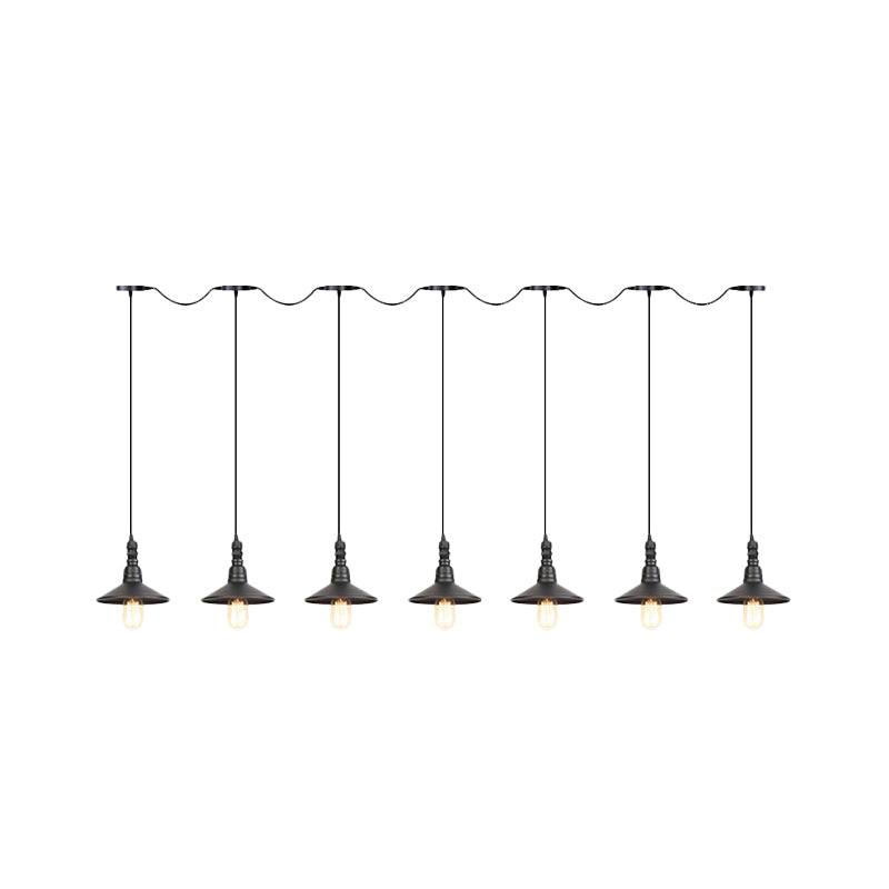 Industrial Iron Multi Head Pendant Light in Black Finishing