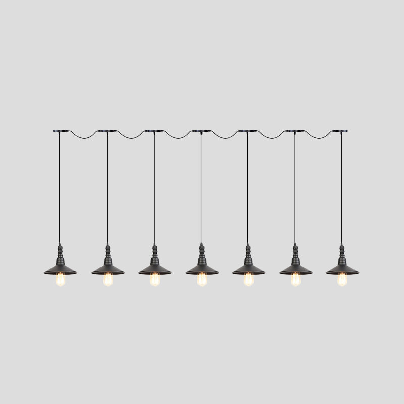 Industrial Iron Multi Head Pendant Light in Black Finishing