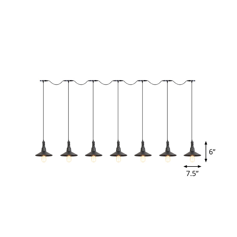 Industrial Iron Multi Head Pendant Light in Black Finishing