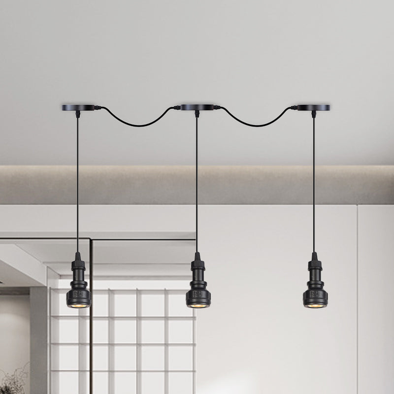 Plafonnier rustique en fer avec ampoules LED - Idéal pour les cafés - Finition noire, disponible en 3/5/7 têtes