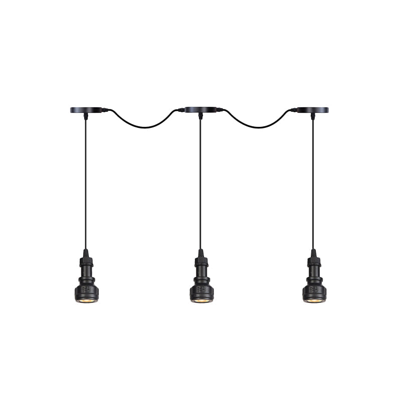 Plafonnier rustique en fer avec ampoules LED - Idéal pour les cafés - Finition noire, disponible en 3/5/7 têtes