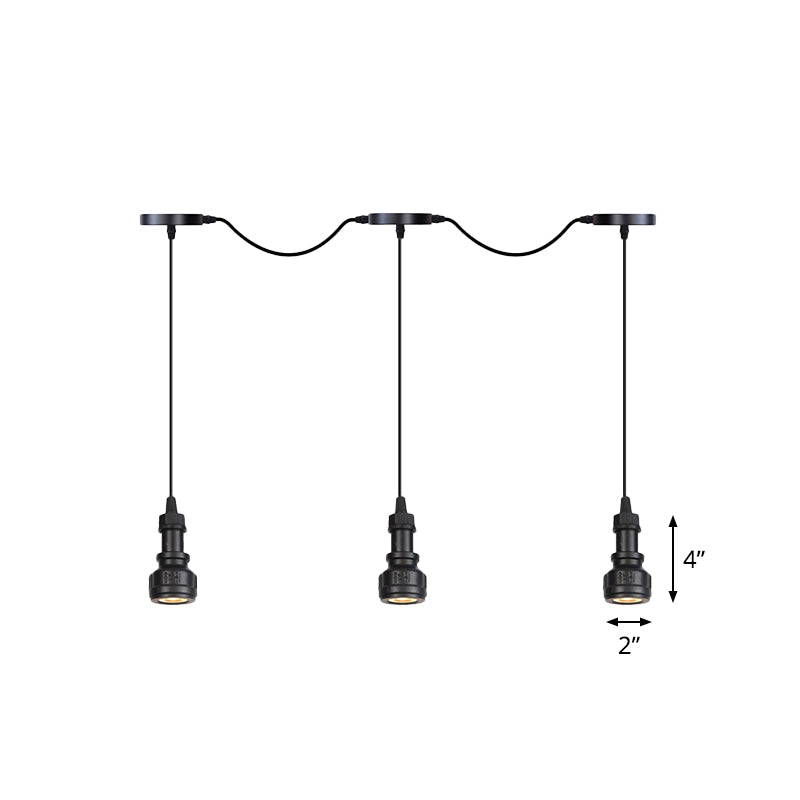Plafonnier rustique en fer avec ampoules LED - Idéal pour les cafés - Finition noire, disponible en 3/5/7 têtes