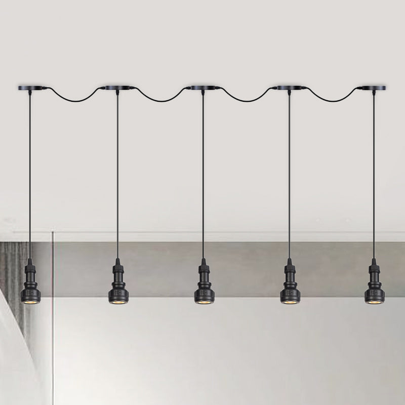 Plafonnier rustique en fer avec ampoules LED - Idéal pour les cafés - Finition noire, disponible en 3/5/7 têtes