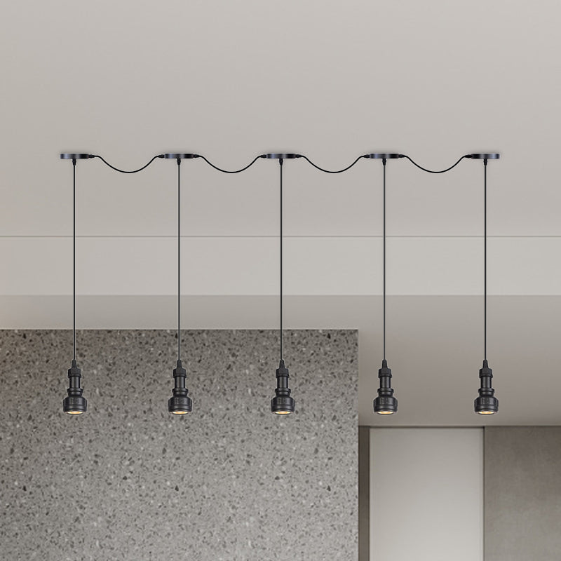 Plafonnier rustique en fer avec ampoules LED - Idéal pour les cafés - Finition noire, disponible en 3/5/7 têtes
