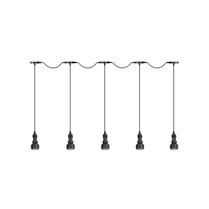 Plafonnier rustique en fer avec ampoules LED - Idéal pour les cafés - Finition noire, disponible en 3/5/7 têtes