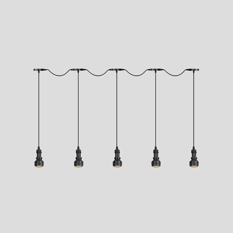 Plafonnier rustique en fer avec ampoules LED - Idéal pour les cafés - Finition noire, disponible en 3/5/7 têtes