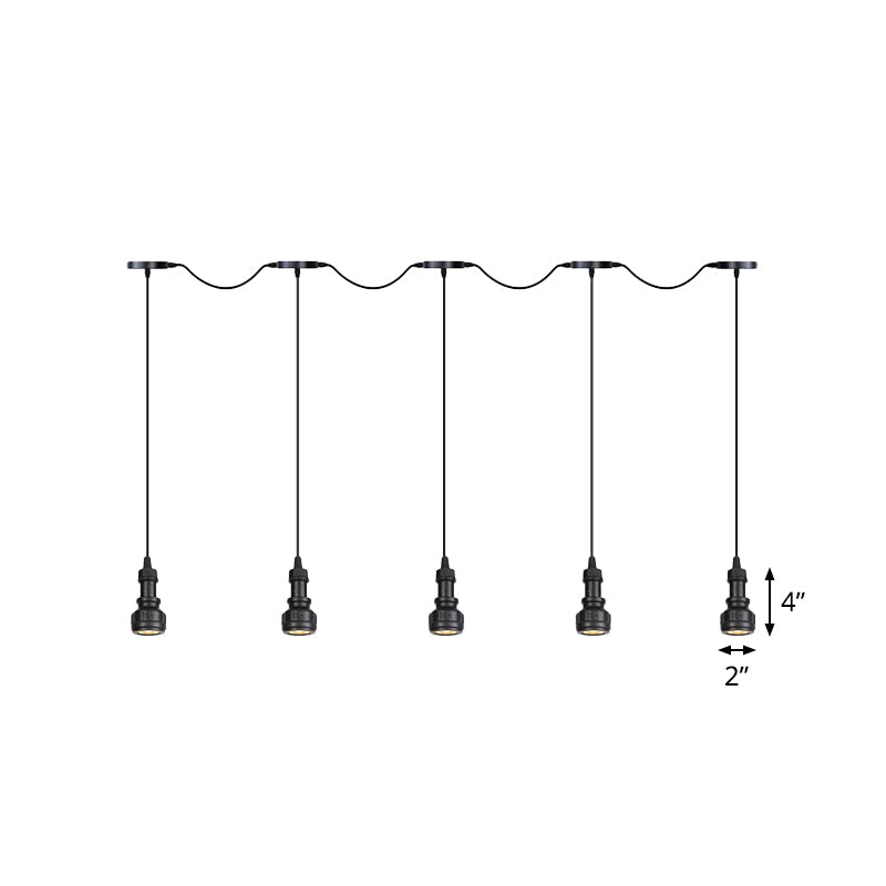 Plafonnier rustique en fer avec ampoules LED - Idéal pour les cafés - Finition noire, disponible en 3/5/7 têtes