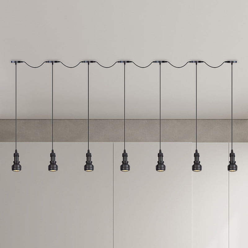 Plafonnier rustique en fer avec ampoules LED - Idéal pour les cafés - Finition noire, disponible en 3/5/7 têtes