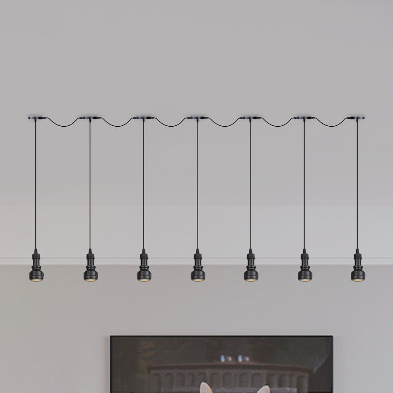 Plafonnier rustique en fer avec ampoules LED - Idéal pour les cafés - Finition noire, disponible en 3/5/7 têtes
