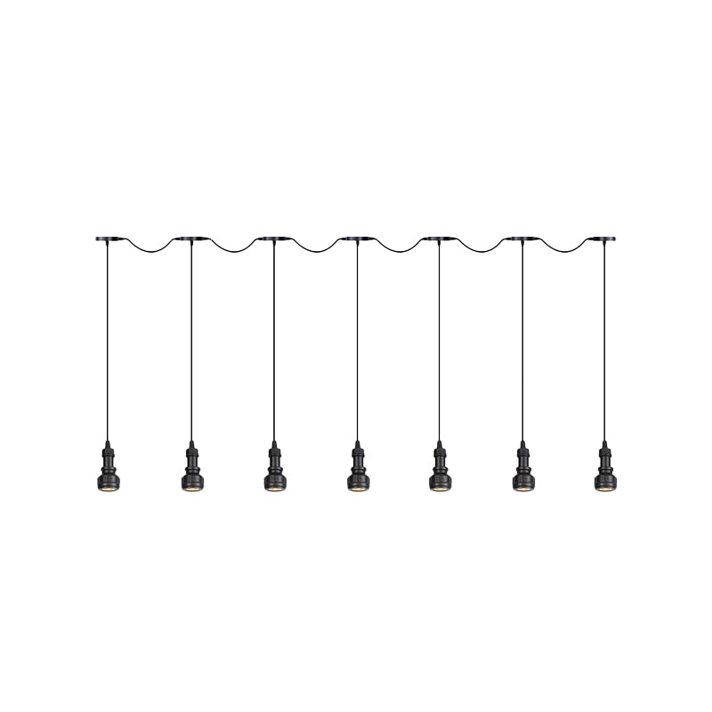 Plafonnier rustique en fer avec ampoules LED - Idéal pour les cafés - Finition noire, disponible en 3/5/7 têtes