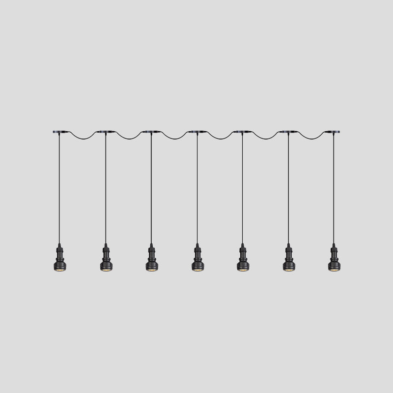 Plafonnier rustique en fer avec ampoules LED - Idéal pour les cafés - Finition noire, disponible en 3/5/7 têtes